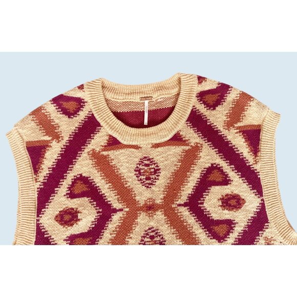 FREE PEOPLE Cyprus Oversized Loose Fit Patterned Sweater Vest Sz L - Picture 3 of 7